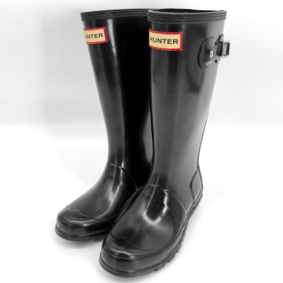 Hunter Kid's Black Gloss Tall Rain Boots Youth‎ 2/3 - Picture 1 of 8
